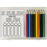 Kleurboekje met kleine kleurplaten en mooi plastic doosje met kleurpotloden